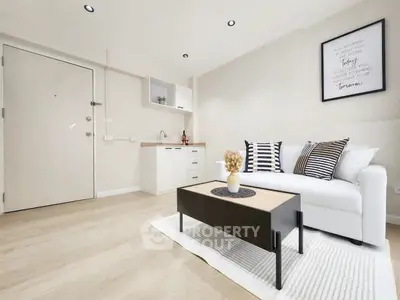 Modern living room with stylish decor and cozy seating area