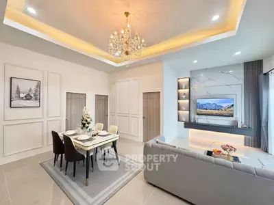 Elegant living room with chandelier and modern decor