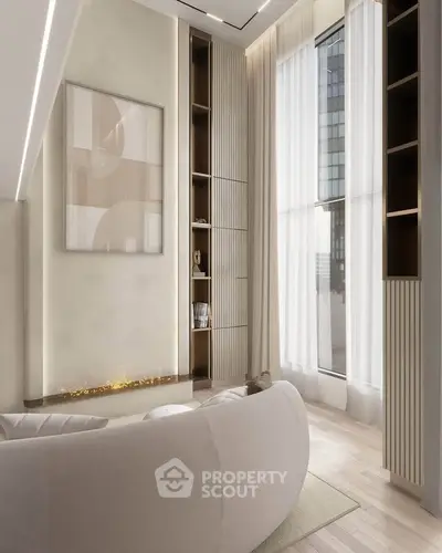 Luxurious modern living room with high ceilings and elegant decor