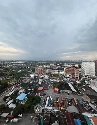 Stunning cityscape view from high-rise building showcasing urban skyline and vibrant city life.