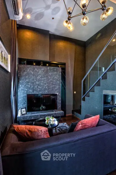 Luxurious modern living room with stylish decor and elegant lighting