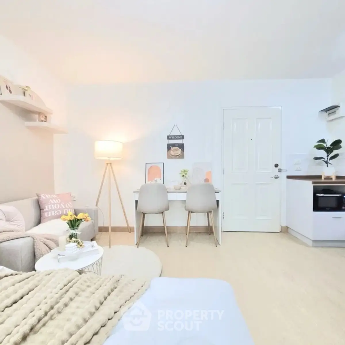 Chic and cozy living room with modern decor and open layout