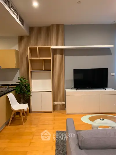 Modern living room with sleek TV unit and stylish decor