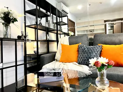 Modern living room with stylish decor and cozy seating area