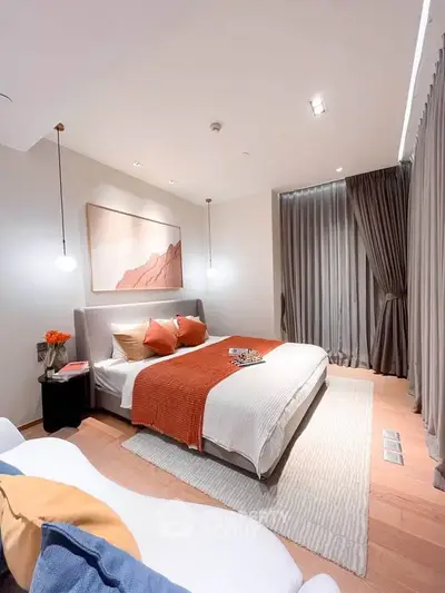 Luxurious modern bedroom with stylish decor and cozy ambiance