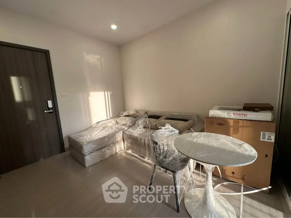 Cozy living room with new furniture and Bosch appliance box