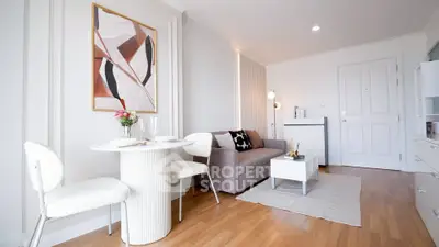 Modern living room with stylish decor and cozy seating area