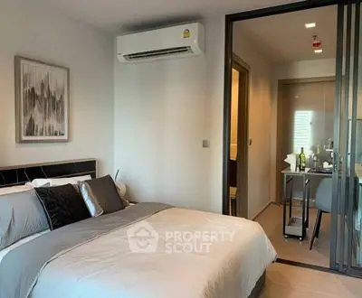 Modern bedroom with air conditioning and stylish decor