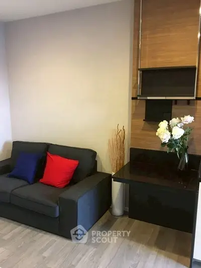 Modern living room with cozy sofa and elegant decor