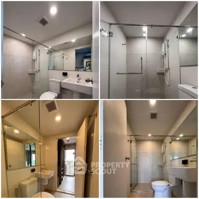 Modern bathroom with glass shower enclosure and sleek fixtures