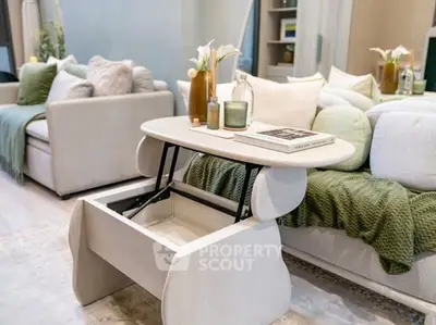 Stylish modern living room with multifunctional coffee table and cozy decor