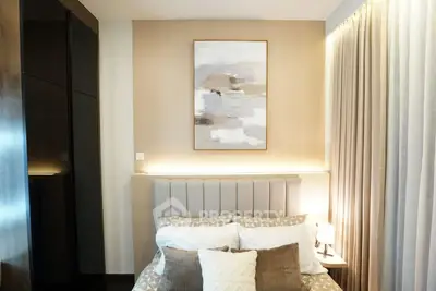Modern bedroom with elegant decor and ambient lighting