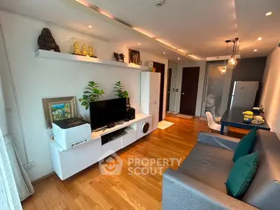 Modern living room with wooden flooring and stylish decor