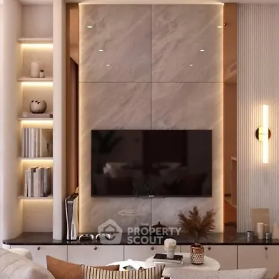 Luxurious modern living room with elegant lighting and stylish decor
