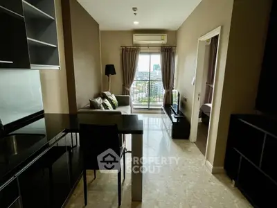 Modern apartment with open layout and city view from balcony