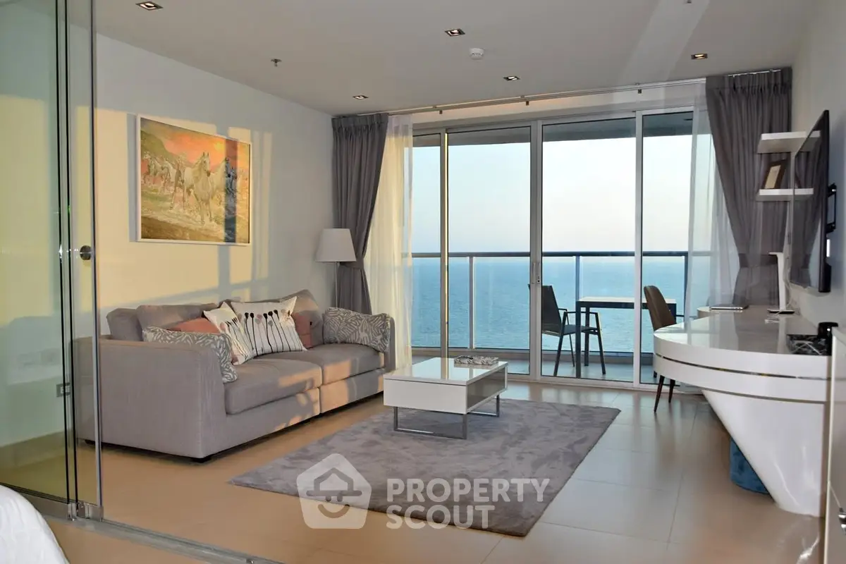 Luxurious living room with ocean view and modern decor