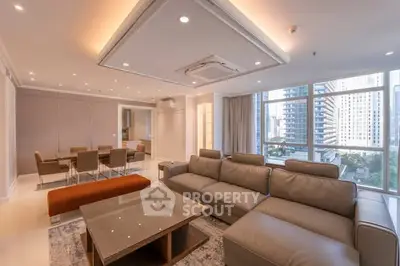 Luxurious modern living room with city view and elegant furniture