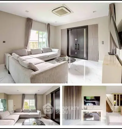Luxurious modern living room with elegant decor and spacious seating area, perfect for relaxation and entertainment.