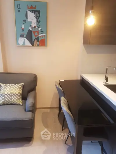 Modern living room with stylish decor and cozy seating area