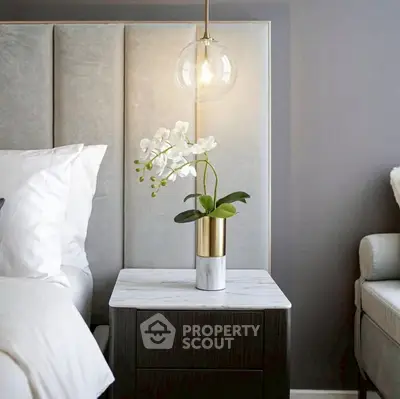 Elegant bedroom with modern nightstand and stylish lighting