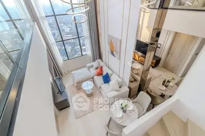 Luxurious high-rise living room with stunning city view and modern decor