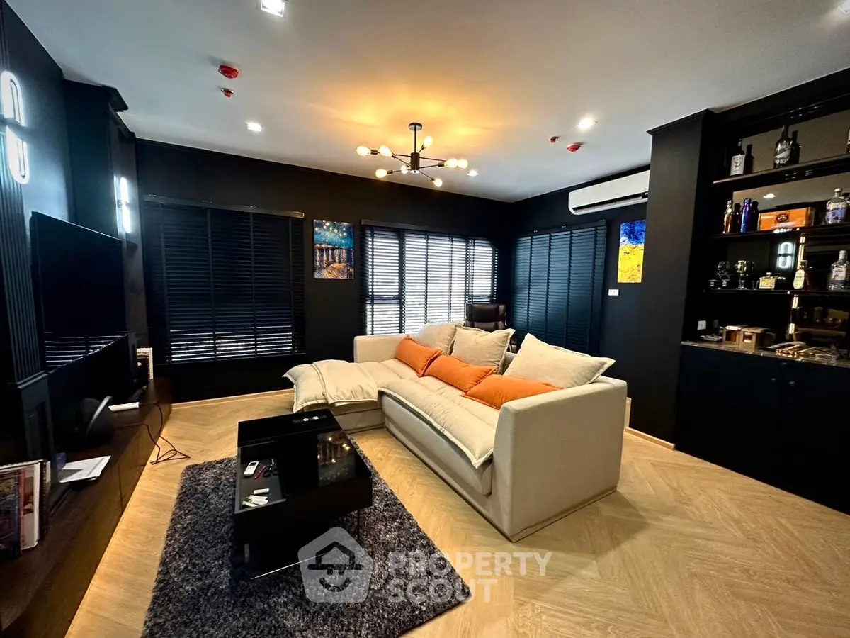 Luxurious modern living room with sleek design and cozy ambiance