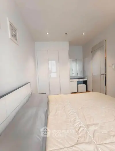 Modern bedroom with sleek design and built-in wardrobe