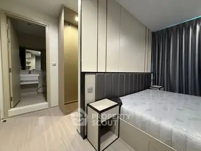 Modern bedroom with ensuite bathroom and sleek design