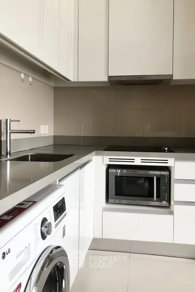 Modern kitchen with sleek white cabinets and built-in appliances
