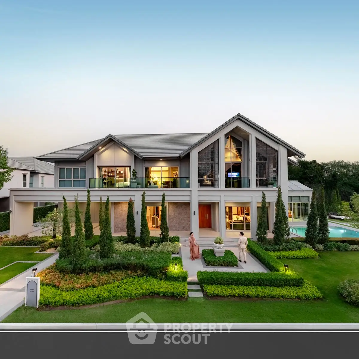 Luxurious modern house with stunning architecture and lush garden