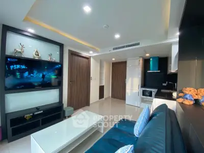 Modern living room with sleek design and cozy ambiance