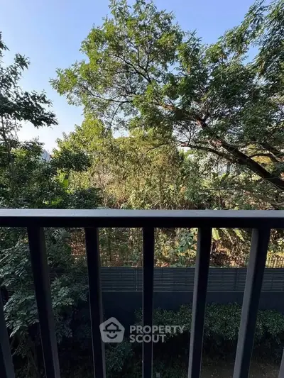 Serene balcony view overlooking lush greenery and trees