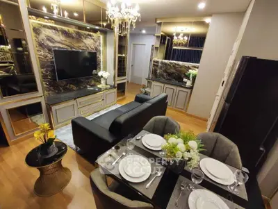 Luxurious living room with elegant dining area and modern decor
