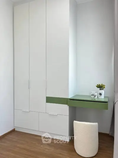 Modern minimalist study nook with built-in storage and sleek design