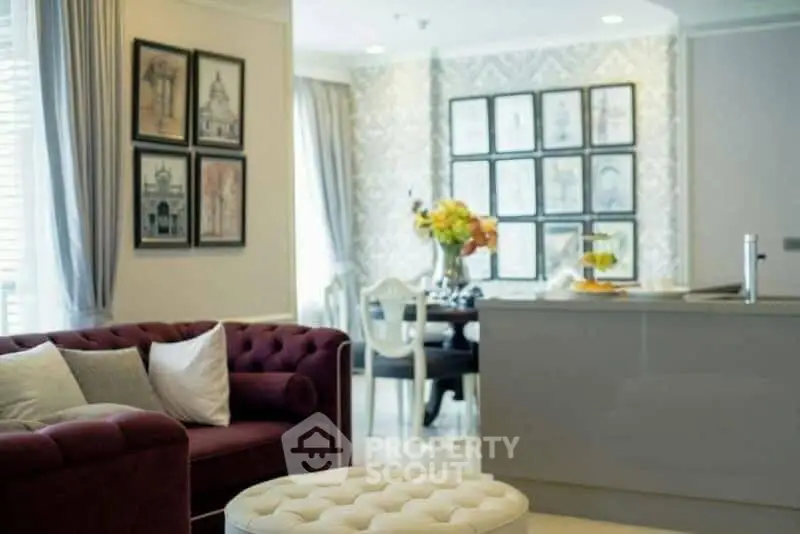 Luxurious living room with elegant decor and stylish furniture in a modern apartment.