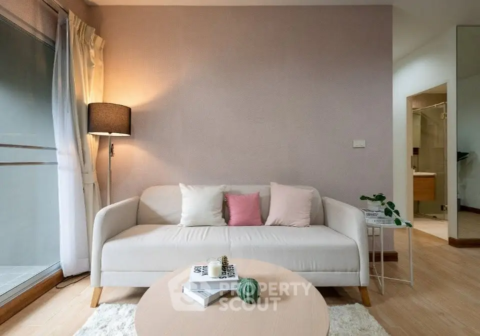 Cozy living room with modern sofa and stylish decor in a bright apartment