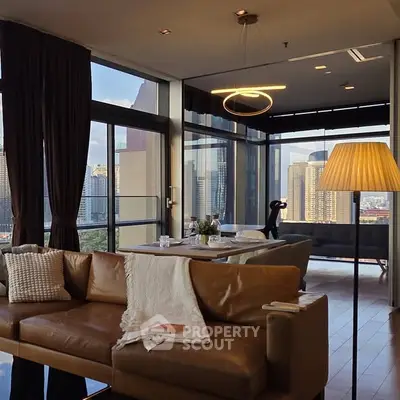 Luxurious living room with stunning city view and elegant decor