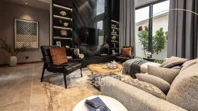 Luxurious modern living room with elegant decor and natural light
