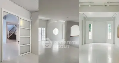 Spacious modern interior with white walls and large windows, perfect for natural light.