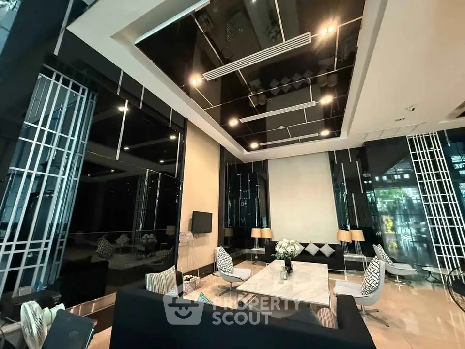 Luxurious modern living room with high ceilings and elegant decor