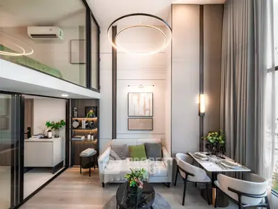 Luxurious modern living room with loft design and elegant dining area