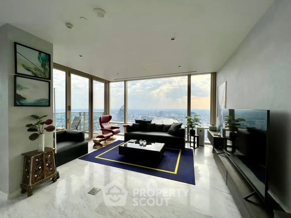 Luxurious living room with panoramic city view and modern decor