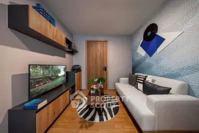 Modern living room with stylish decor and entertainment center