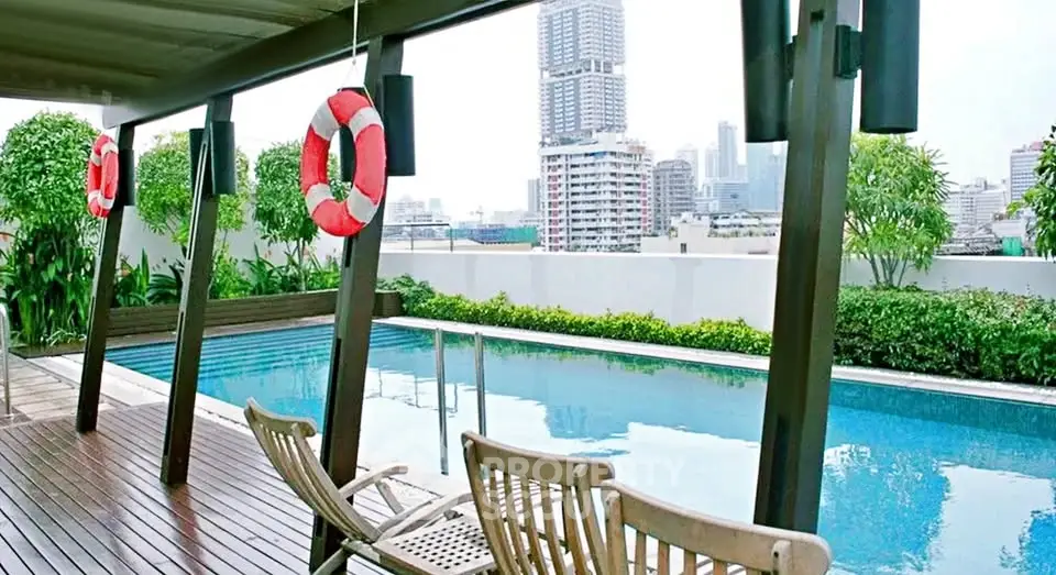 Luxurious rooftop pool with city skyline view, perfect for relaxation and leisure in a modern urban setting.