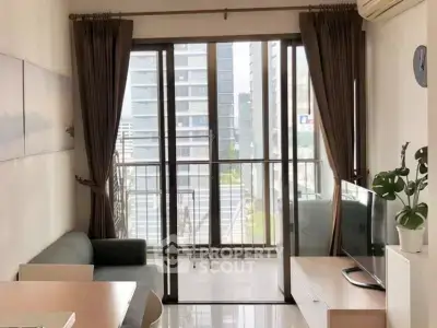 Modern living room with balcony view in urban apartment