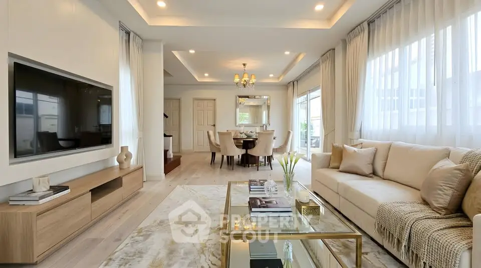 Luxurious modern living room with elegant decor and spacious layout