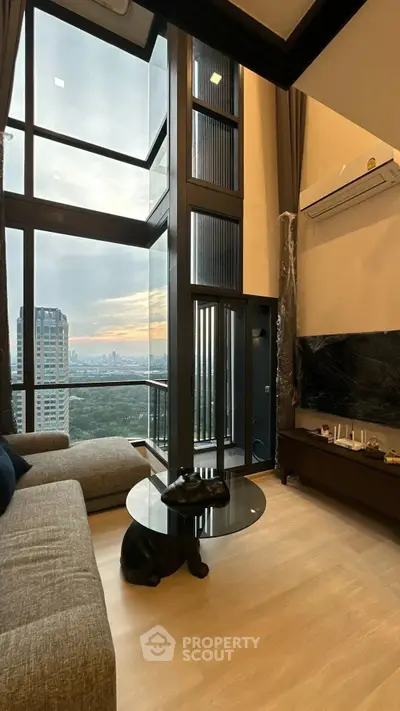 Luxurious high-rise living room with stunning city view and modern decor