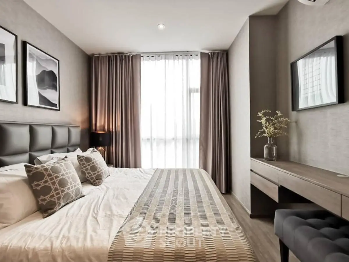 Modern bedroom with elegant decor and natural light