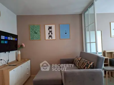 Cozy living room with modern decor and stylish sofa