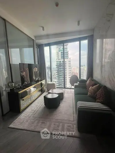 Luxurious high-rise living room with stunning city view and modern decor